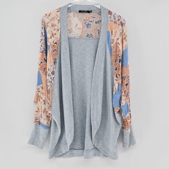 DOE AND‎ RAE Cardigan Womens Sz L Blue Floral Patchwork Dolman Sleeve Open Front - Picture 4 of 13